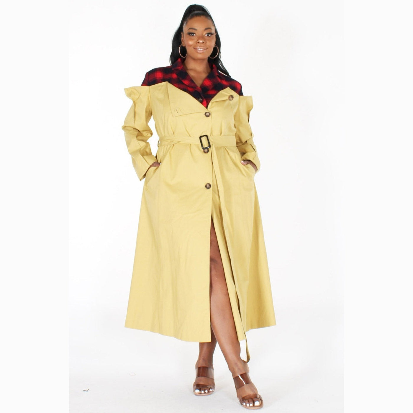 PS Belted Plaid Trench Coat