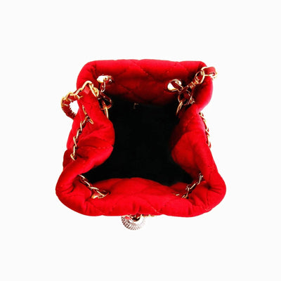 Red Diamond Velvet Bucket Bag