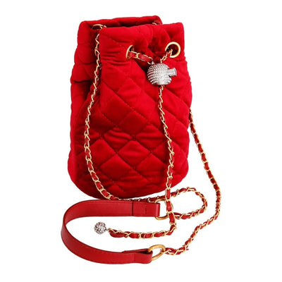 Red Diamond Velvet Bucket Bag